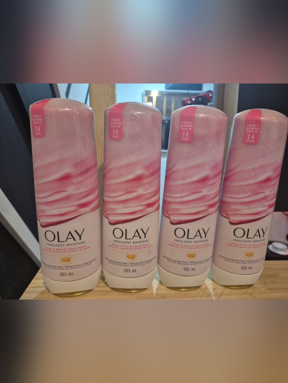 OLAY Indulgent Moisture Body Wash; Notes Of Rose & Cherry Creme (Set of 4). 591m